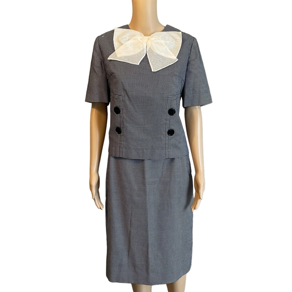 Vintage 60s Skirt Top Dress set Gingham Big Bow mod retro sz S